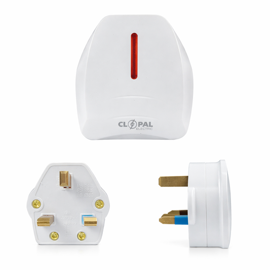 Clopal 13A Flat 3 Pin Male Power Cord Plug with Fuse Protection