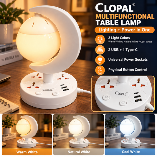 Clopal Dimmable Desk Lamp 2 USB Ports with Multi Sockets