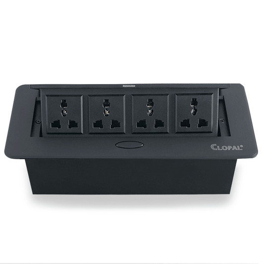 Technology Box, 4 Multi Sockets Conference Table Connectivity Hydraulic Pop Up Power Center Box - Silver & Black