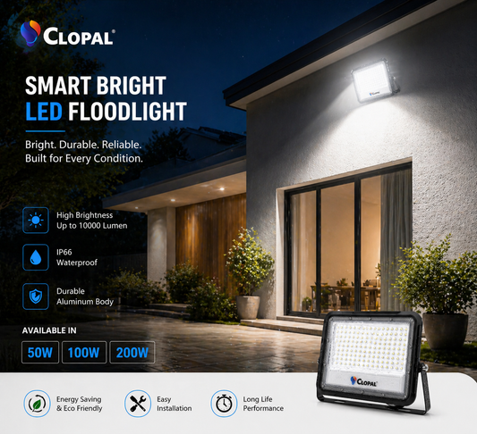 Clopal 50/100/200W Smart Bright Waterproof LED Floodlight White 185-265V