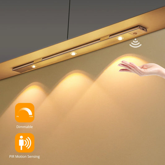 Clopal Wireless 3 Colors LED Motion Sensor Light Bar, USB Rechargeable, for Kitchen Cabinet Bedroom Wardrobe, Closet
