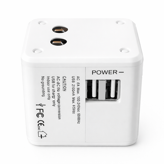 Clopal International Travel Adapter with USB Charging Ports, Electric Plug Power Socket Adapter - White Color