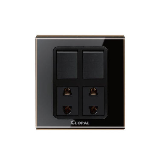 Clopal Black Series 2 switch + 2 socket Superior Quality