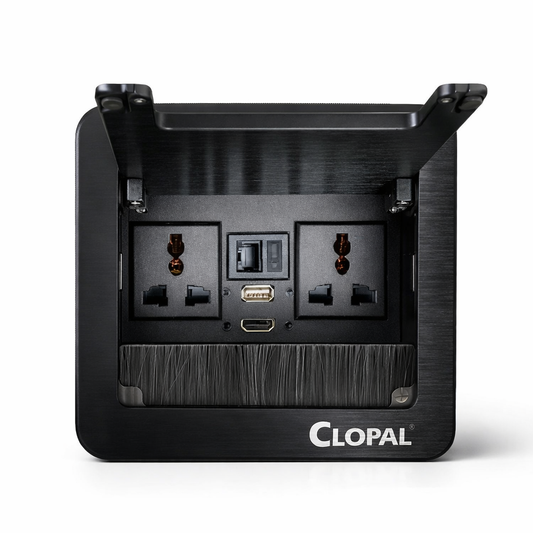 Tabletop Brush Flip Connectivity Box, Technology Box, Conference Table Connectivity Hydraulic Pop Up Box with 2 Multi Sockets, 1 Hdmi, 1 USB & 1 Internet