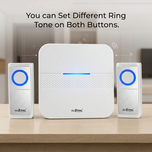 Clopal Wireless Door Bell with Separate Ringtones on Dual button, 30 Ringtones - Color Black & White