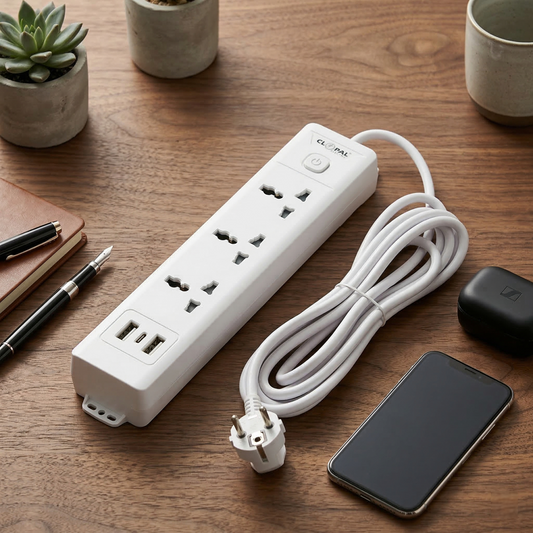 Extension Lead with 2 Meters Heavy Duty Copper Cable, 3 Power Sockets Extension Board with 2 USB & 1 Type C