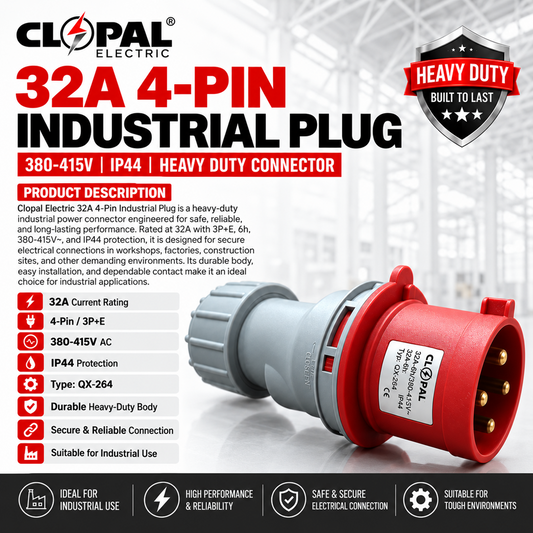 Clopal 32A 4-Pin Industrial Plug – 380-415V | Heavy Duty Connector