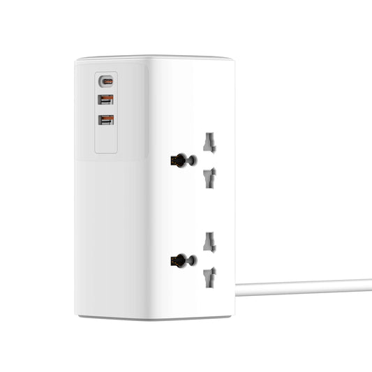 Clopal 7 in 1 2500W Tower Extension Power Socket 25W Charging Station USB Power Strip 2 Outlets 1 USB-C, 2 USB-A Port Extension Cord