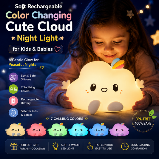 Clopal Soft Rechargeable Color Changing Cute Cloud Night Light for Kids Baby Lamp