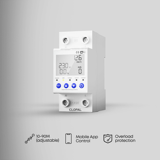 Clopal WiFi Smart 63A Circuit Earth Leakage, Over/Under Voltage Protector Relay Device with Power Consumption Monitoring
