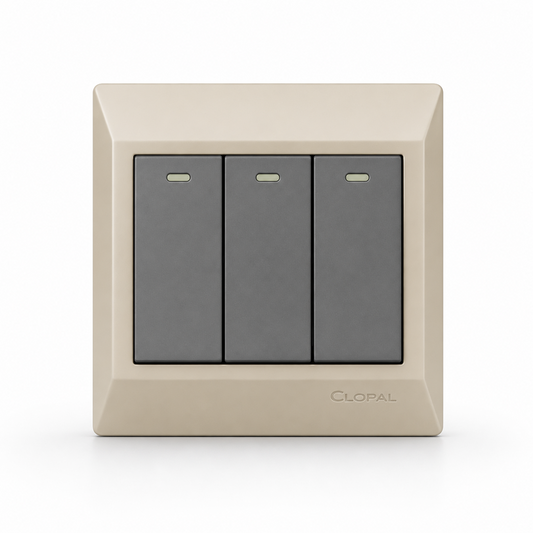 Clopal Golden Metalic Series 3-Gang Switch Superior Quality