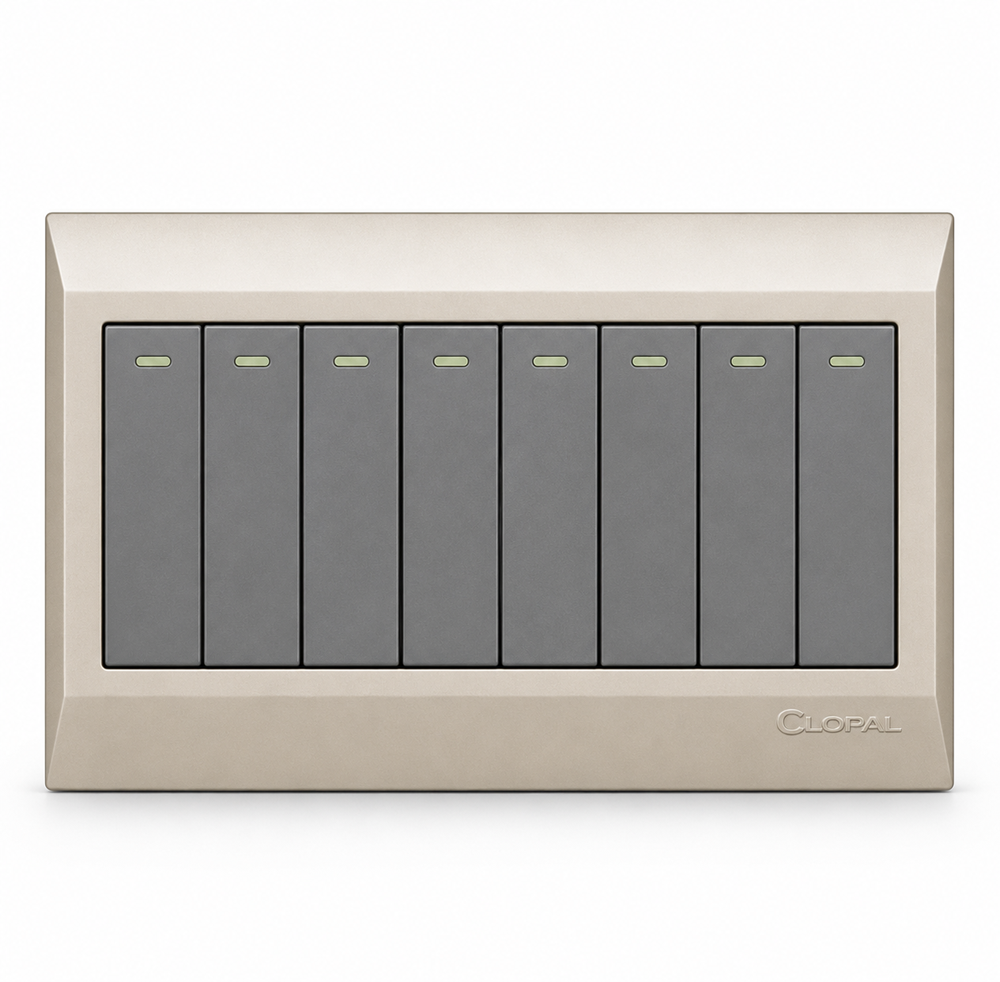 Clopal Golden Metalic Series 8-Gang Switch Superior Quality