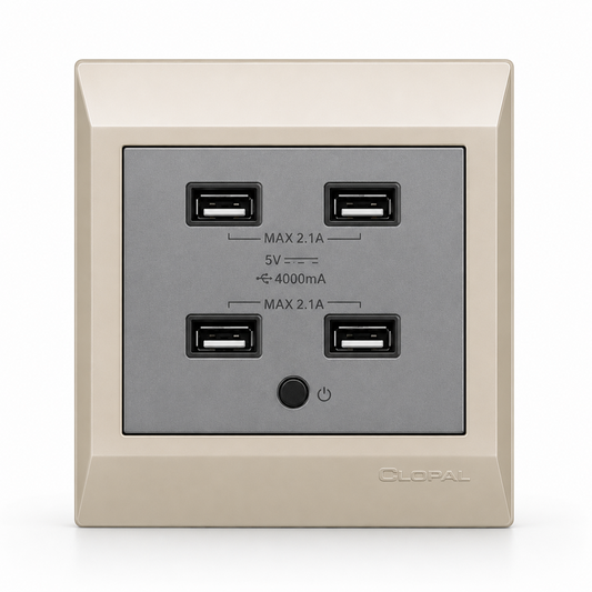 Clopal Golden Metalic Series USB 4 Socket 4.2A Superior Quality