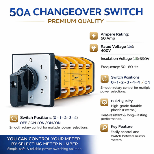 Clopal 50Amp 4 Meters Phase & Neutral Rotary Changeover Switch