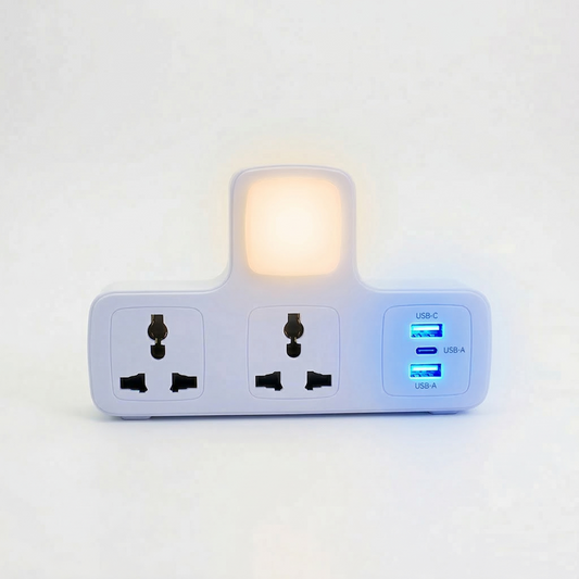 Clopal Power Socket Universal & Multi-Charging Hub with 2 USB & 1 TypeC with Night Lamp with Three Colors
