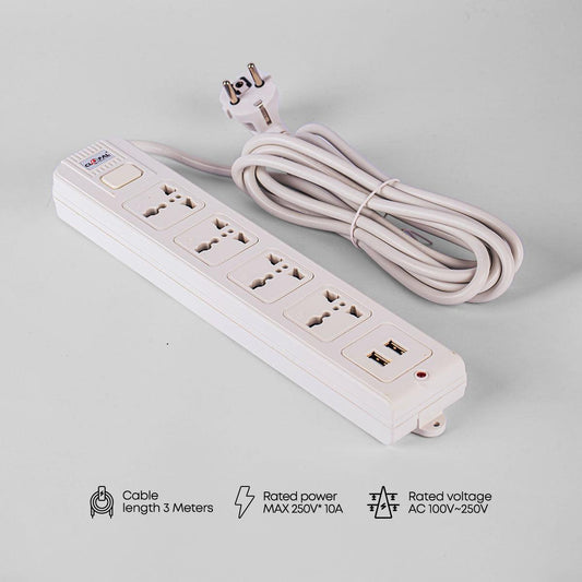 Clopal 4 Ways Extension Socket With 2 Super-speed USB Slots with 3 mtrs Cord - Brand Quality Product