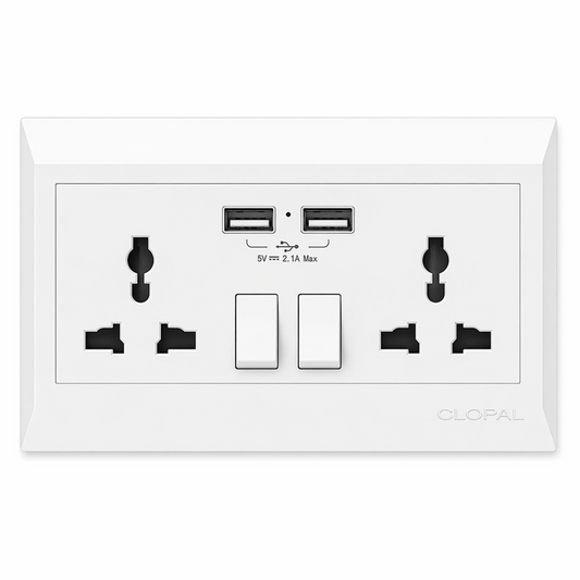 Clopal Pure White Series Double Multiplug with 2 USB Ports Superior Quality