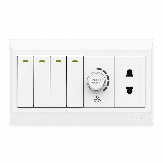 Clopal Pure White Series 4 + 1 Dimmer + 1 Socket Superior Quality