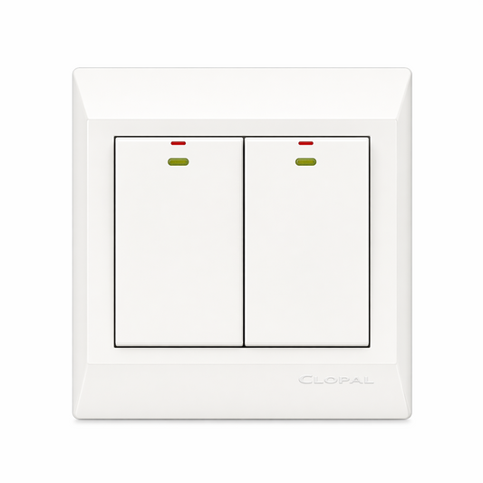 Clopal Pure White Series 2-Gang Switch Superior Quality
