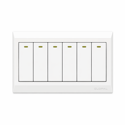 Clopal Pure White Series 6-Gang Switch Superior Quality