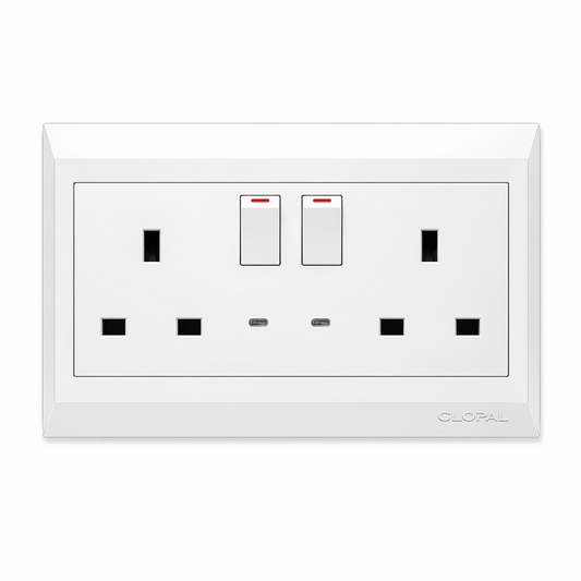 Clopal Pure White Series Double 13A Flat BS Socket Superior Quality