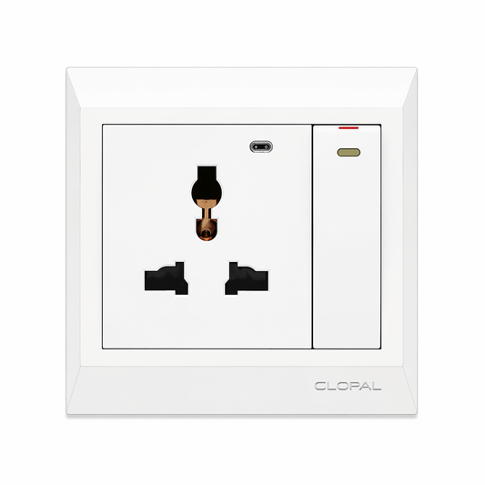 Clopal Pure White Series Light Plug Sw+Soc With LED Superior Quality