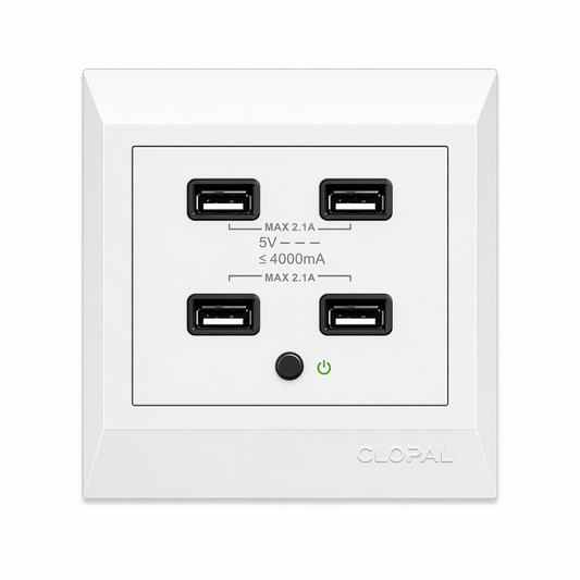 Clopal Pure White Series USB 4 Socket 4.2A Superior Quality