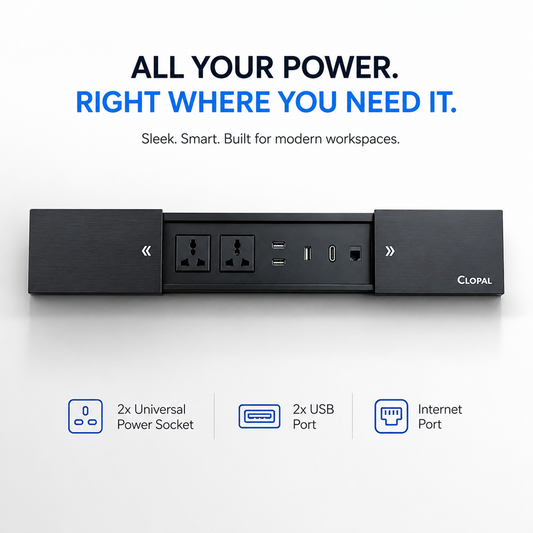 Slide door conference table power box with USB HDMI and network ports