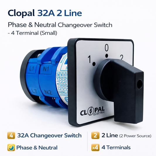 Clopal 32Amp 2 Meters Phase & Neutral Rotary Changeover Switch Smale - 4 Terminals