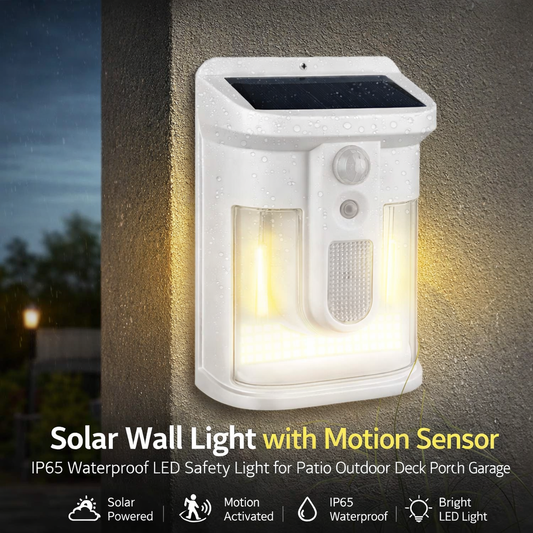 Solar Wall Light with Motion Sensor IP65 Waterproof LED Safety Light for Patio Outdoor Deck Porch Barn Garage
