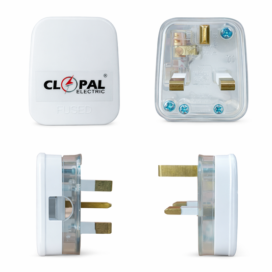 Clopal 13A Flat 3 Pin Male Power Cord Plug with Fuse Protection