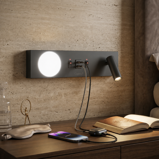 Clopal Wall Lamp SMD 5W+COB 5W USB+Type C+2 Bar Switch - Black & White