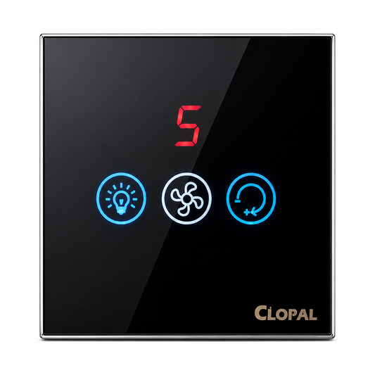 Clopal Fan Dimmer + 1 Gang Black Smart Touch WIFI Switch Series with Mobile Control, Voice Control Compatible with ALEXA, Google Assistant