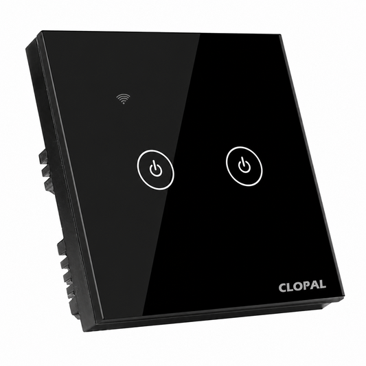 Clopal 2 Gang Black Smart Touch WIFI Switch Series with Mobile Control, Voice Control Compatible with ALEXA, Google Assistant