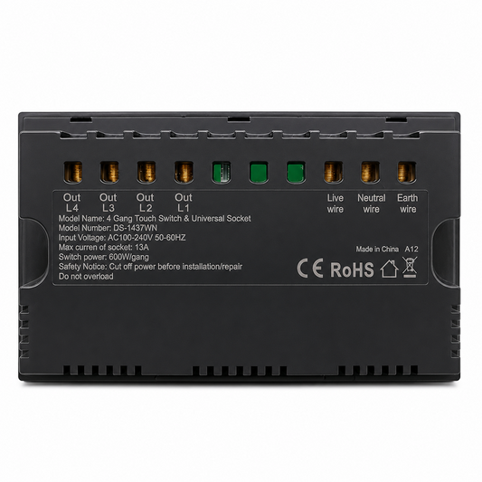 Clopal 4 Gang + Light Plug Black Smart Touch WIFI Switch Series with Mobile Control, Voice Control Compatible with ALEXA, Google Assistant