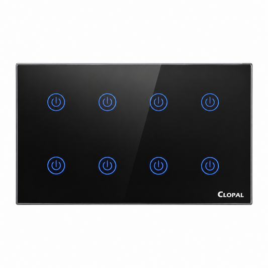 Clopal 8 Gang Black Smart Touch WIFI Switch Series with Mobile Control, Voice Control Compatible with ALEXA, Google Assistant