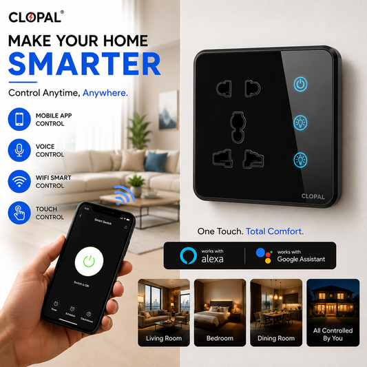 Clopal 3+1 Black Smart Touch WIFI Switch Series with Mobile Control, Voice Control Compatible with ALEXA, Google Assistant