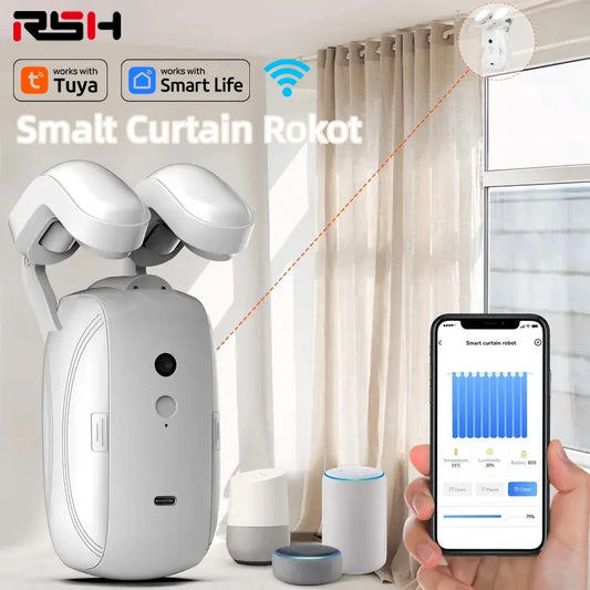 Clopal Smart Automatic Curtain Opener – App, Remote & Voice Control, Light Sensor, Rechargeable Motor, Tuya Compatible