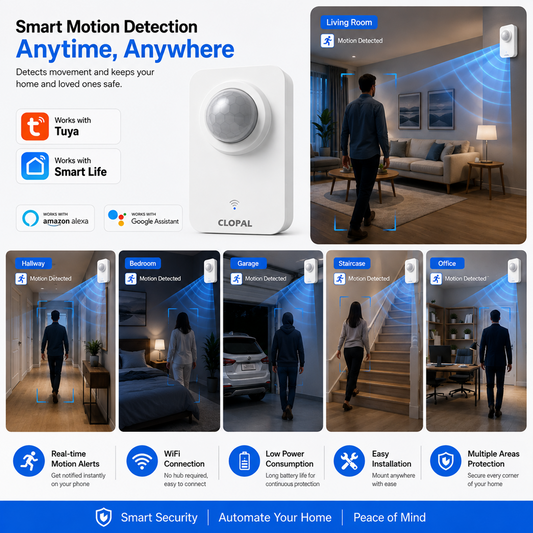 Clopal WiFi PIR Motion Sensor – Wireless Human Body Movement Infrared Detector – Smart Life Home – Security Alarm System