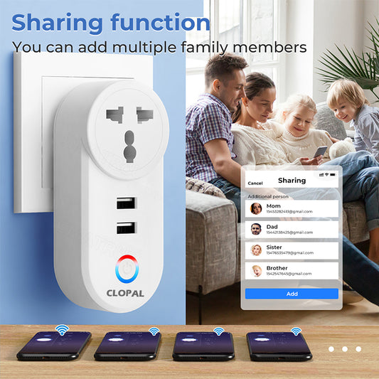 Clopal WiFi Smart Plug 3 Pin Universal Socket with Dual USB Ports – Smart Life App, Voice Control, Timer & Energy Efficient