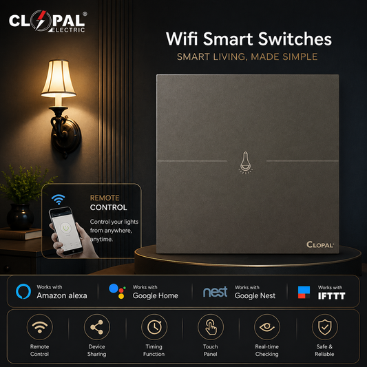 Clopal Platimium 1 Gang Smart Touch WIFI Switches, Mobile Control, Voice Control Compatible with ALEXA, Google Assistant and IFTTT