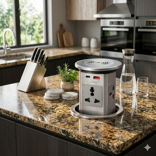 Clopal Electric Pop Up Countertop Outlet with Wireless Charger & USB Ports | Hidden Recessed Power Socket