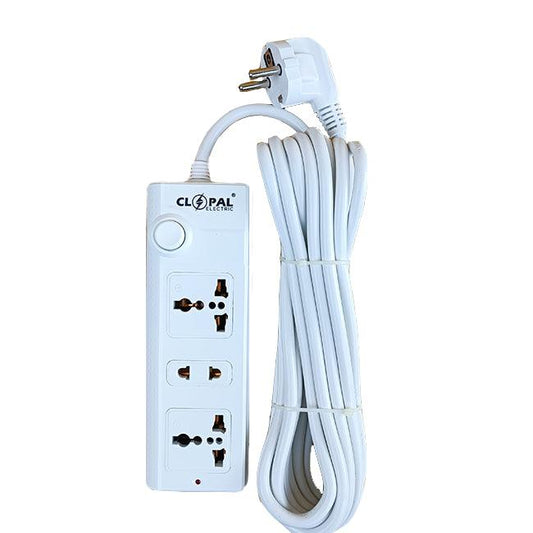 Clopal Extension Lead with 5 Mtrs Heavy Duty Copper Cable, 3 Ways Power Sockets Extension Board with Wire