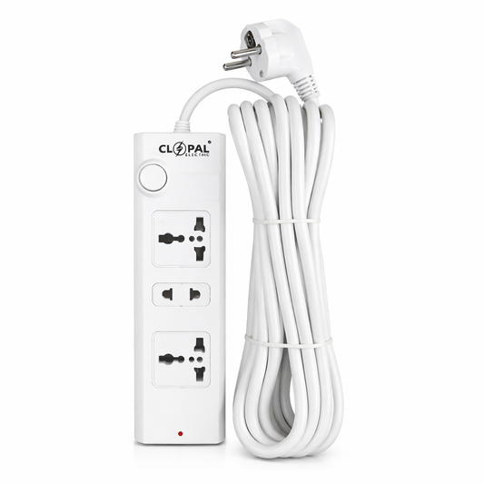 Clopal Extension Lead with 5 Mtrs Heavy Duty Copper Cable, 3 Ways Power Sockets Extension Board with Wire