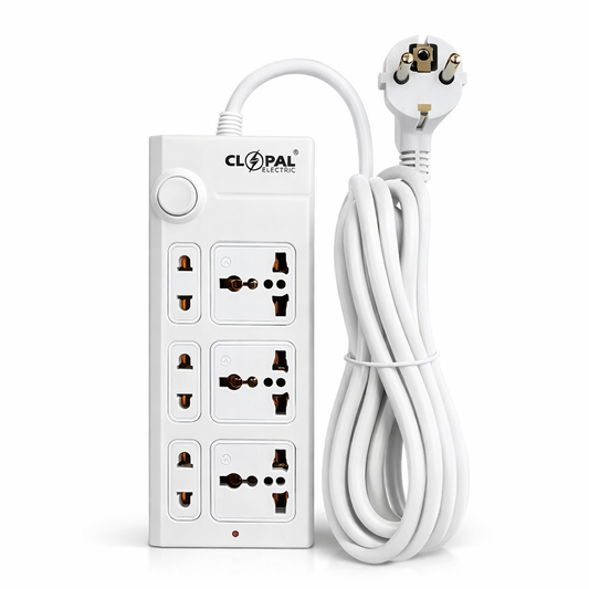 Clopal Extension Lead with Heavy Duty Copper Cable, 3, 4, 5, 6 & 8 Ways Power Sockets Extension Board with 3 Mtrs Wire