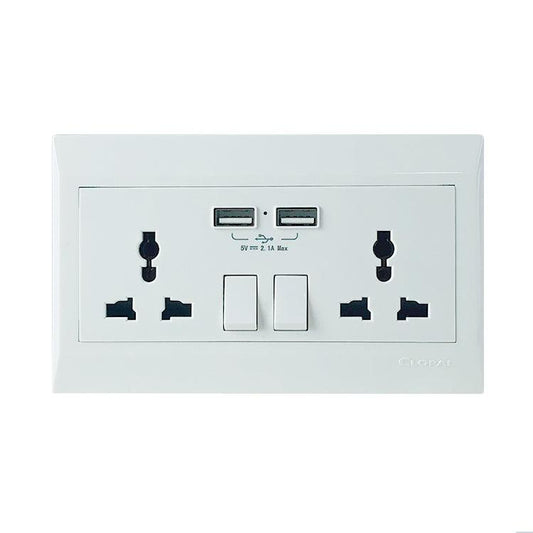 Clopal Pure White Series Double Multiplug with 2 USB Ports Superior Quality