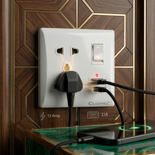 Clopal Multi Light Plug 13A USB & Type C Slots - White