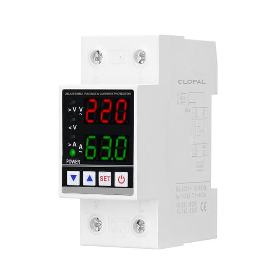 Clopal Dual Display Adjustable Voltage Protector Intelligent Over-voltage Under-voltage Over-current Protect Device Home Relay Self-resetting Voltage Protector