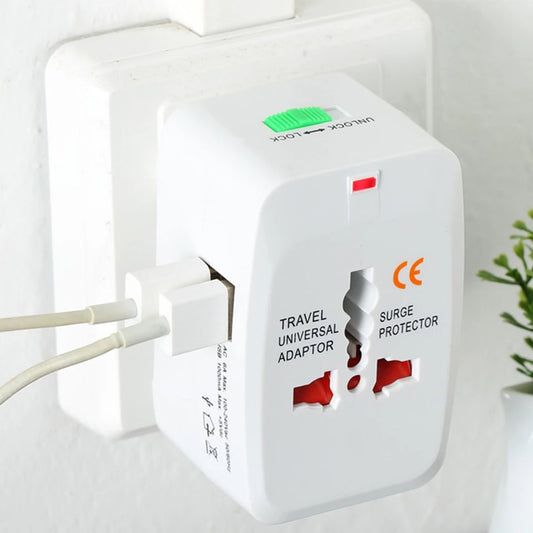 International Travel Adapter with USB Charging Ports, Electric Plug Power Socket Adapter Middle East, EU, UK, US, AU