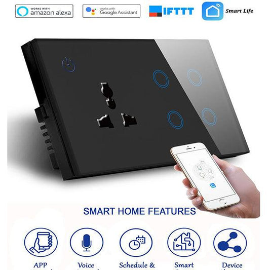 Clopal 4 Gang + Fan Dimmer Black Smart Touch WIFI Switch Series with Mobile Control, Voice Control Compatible with ALEXA, Google Assistant and IFTTT